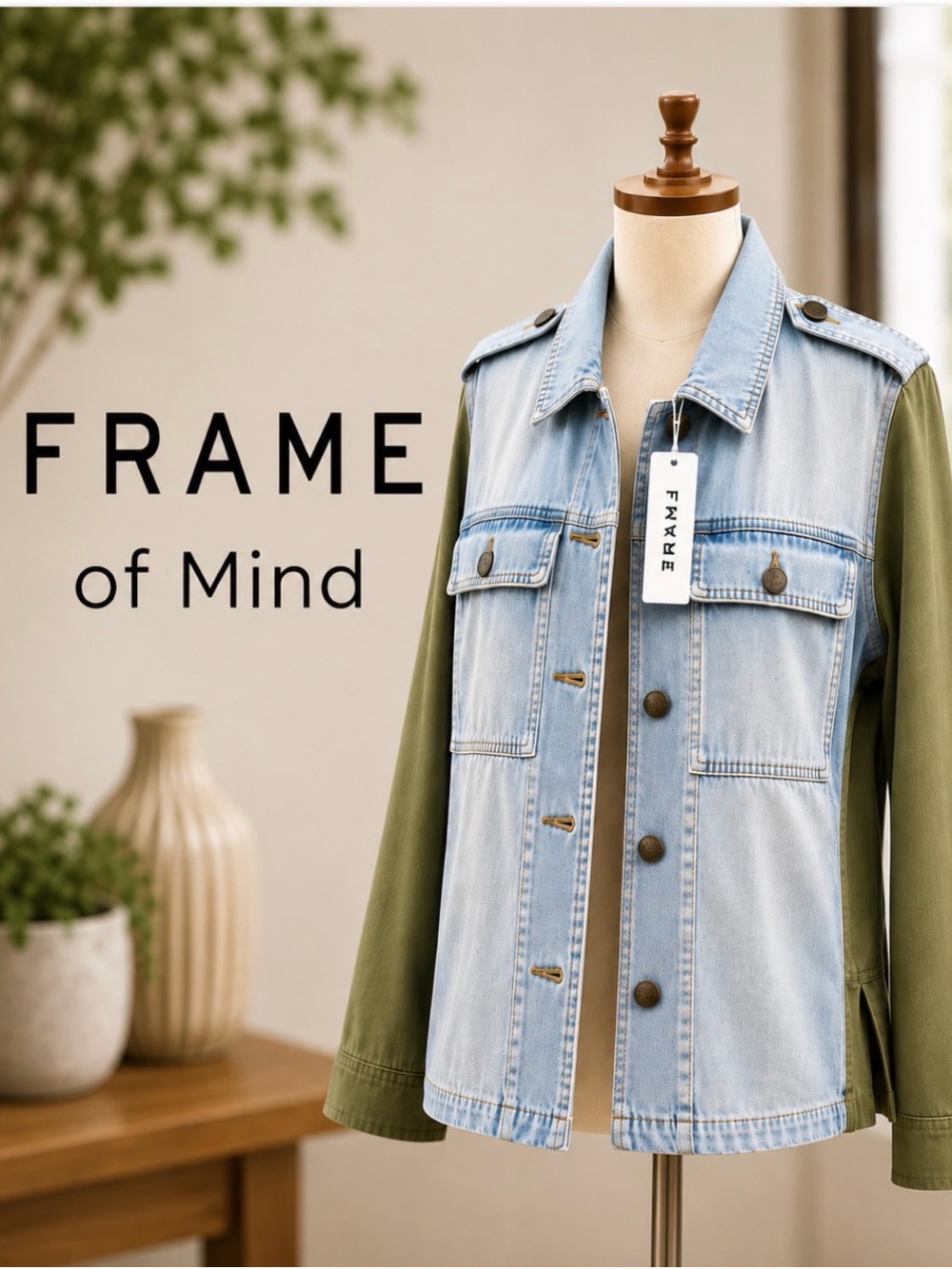 FRAME Mixed Media Utility Jacket in Canterbury Gate NWT Retail $345